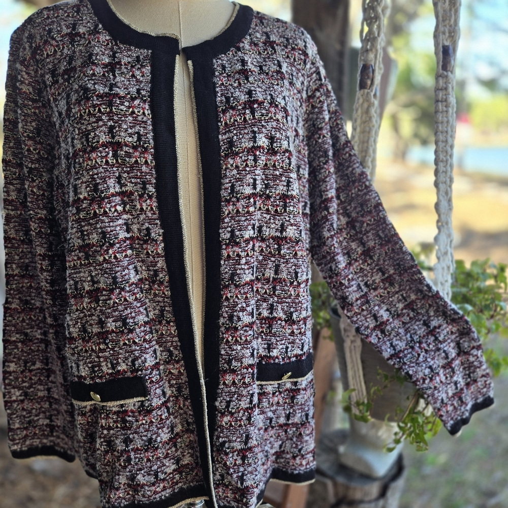 Jones Studio Woman Boucle Knit Open Front Cardigan Sweater Size 1X